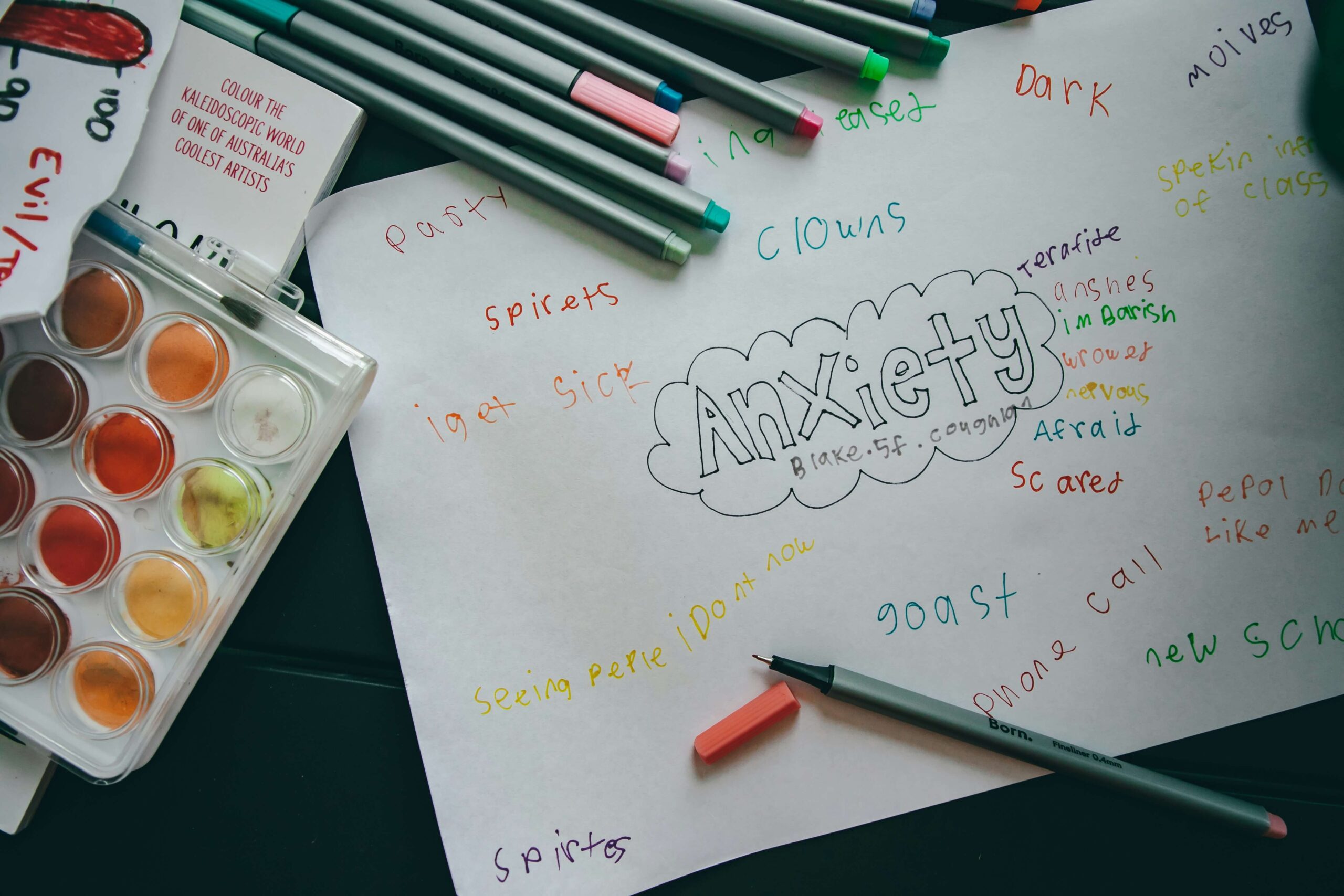 paper with paints and markers surrounding it